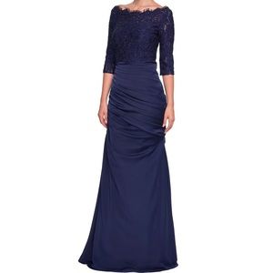 La Femme Navy Mermaid Gown Size 10 Nwot $639